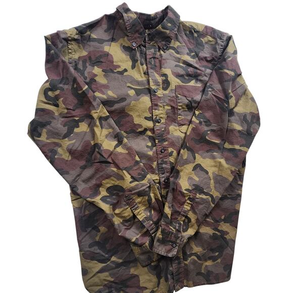 GAP Modern Oxford Shirt Womens XL Camo Long Sleeve Tapered Fit Camouflage Button - Picture 1 of 10